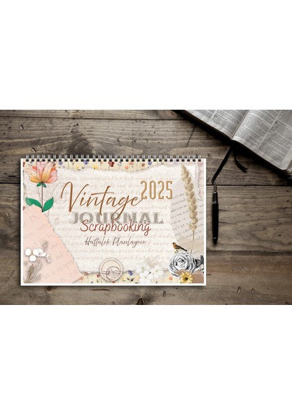 Express Planner 2024 -2025Takvim A4 Ebat 53 Haftalık Planlayıcı Vintage Journal (SCRAPBOOKİNG'DEN ESİNLENDİ)