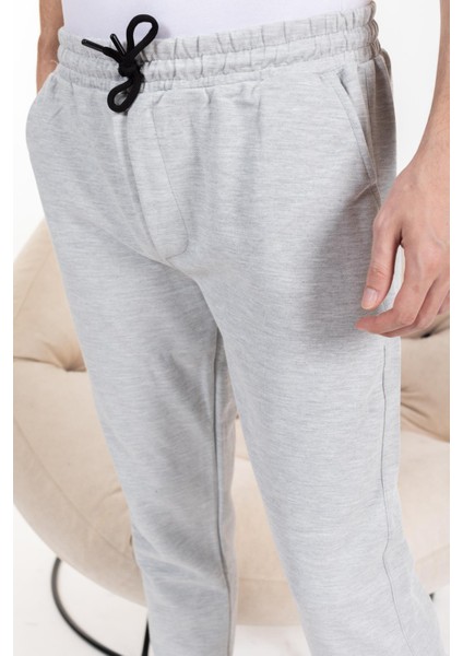 Double Face Kumaş Basic Düz Model Rahat Kalıp Pantolon Kesim Trend Erkek Eşofman ALTI-2880-GRI Melanj modelleri