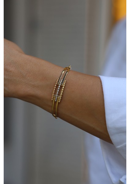 14 Ayar Altın Üç Renkli Topçuk Detaylı Kaburga Kelepçe fırsatları