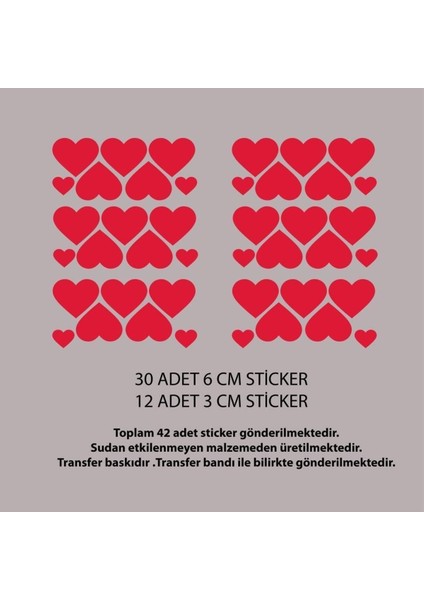 Renkli Kalp Cam Sticker Seti, 42 Adet, Vitrin ve Dekorasyon için, Kırmızı, Düz Desen fiyatları