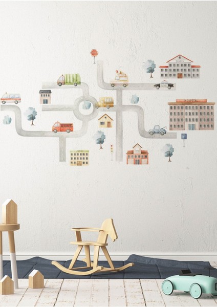 Renkli şehir arabaları çocuk odası duvar çıkartması, eğlenceli ve şık dekorasyon seçeneği modelleri