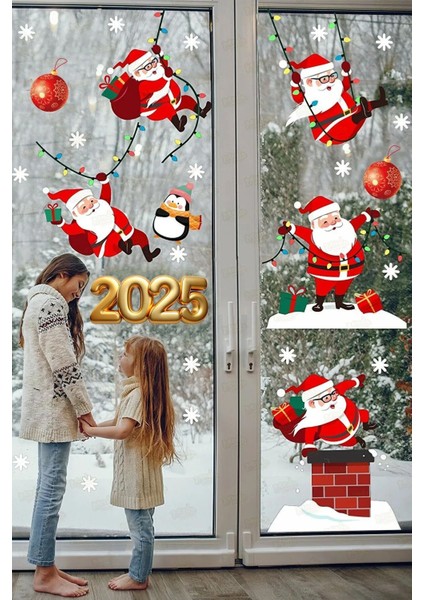 Renkli Yılbaşı Sticker Seti, Noel Baba ve Kar Taneleri, 5+ Parça, Çocuk ve Bebek Odası Dekoru