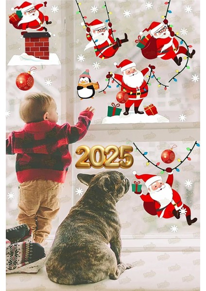 Renkli Yılbaşı Sticker Seti, Noel Baba ve Kar Taneleri, 5+ Parça, Çocuk ve Bebek Odası Dekoru modelleri