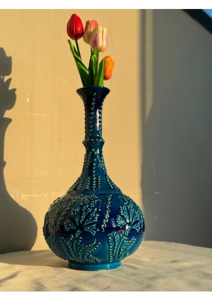 30 cm Koyu Mavi Çini Vazo