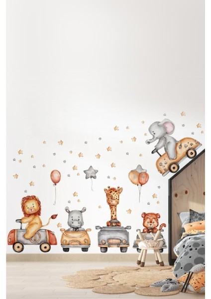 Sevimli hayvanlar pastel renk duvar sticker seti, çocuk odasına neşe ve renk katacak