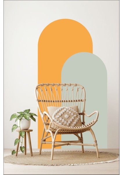 Turuncu-Mint Yeşili Bohem Duvar Stickerleri, Salon ve Oturma Odası İçin Renkli Dekor