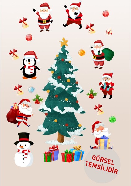 Renkli 23 Parça Yılbaşı Temalı Cam Duvar Sticker Seti, Düz Desen, Çok Renkli fiyatları