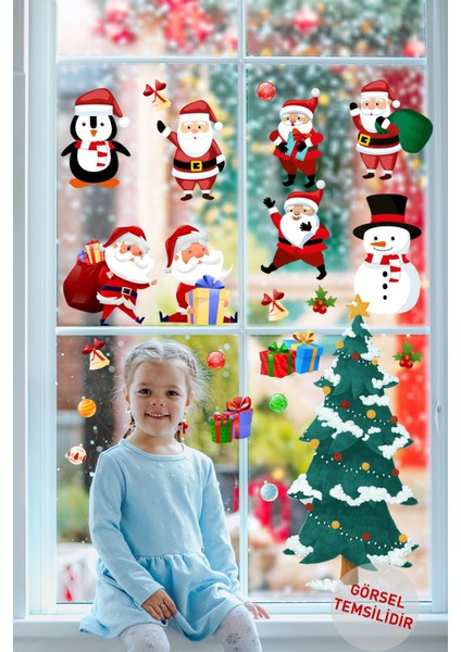 Renkli 23 Parça Yılbaşı Temalı Cam Duvar Sticker Seti, Düz Desen, Çok Renkli modelleri