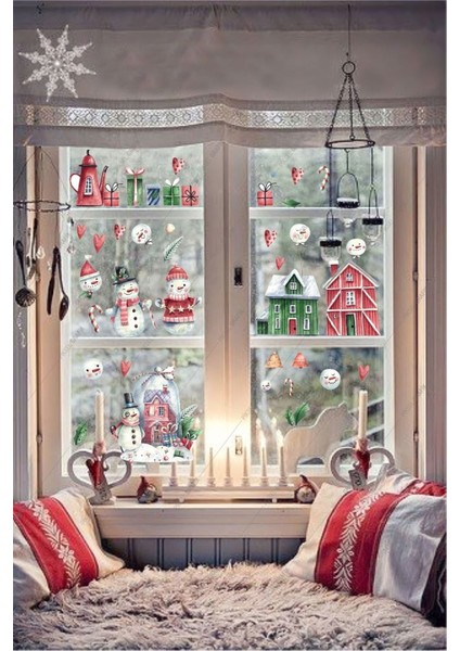 Renkli Evler ve Camlar Duvar Sticker Seti, Dekoratif ve Eğlenceli Tasarım