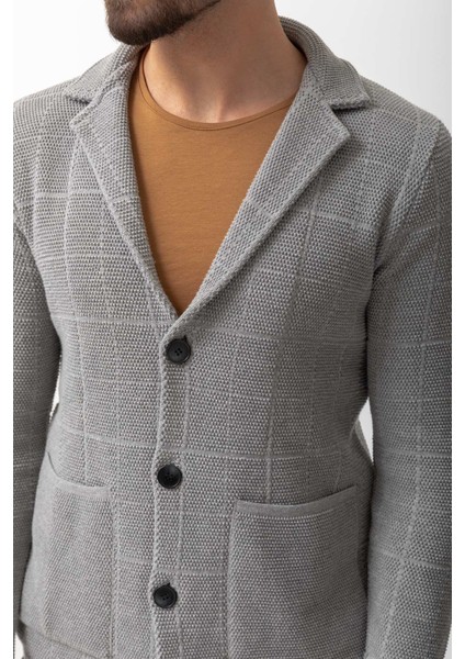 Kareli Gri Renk Torba Cep Slim Fit Erkek Triko Ceket fiyatları