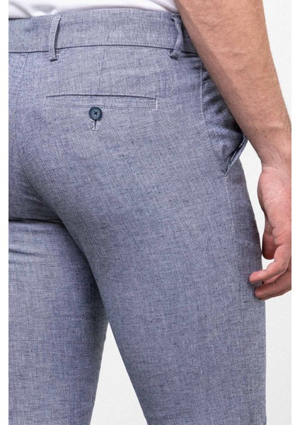 Kırçıllı Lacivert Renk Slim Fit Keten Erkek Pantolon
