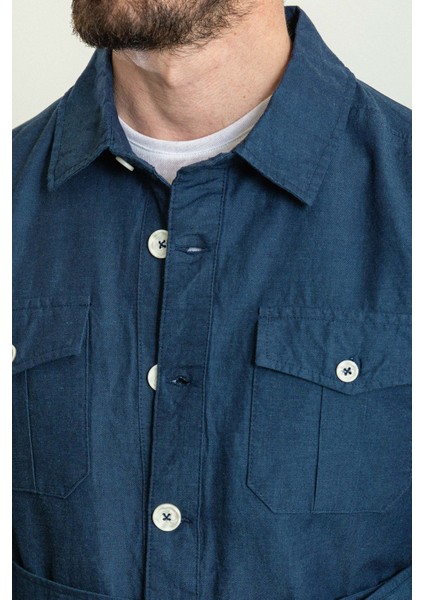 Düz Lacivert Renk Slim Fit Torba Cep Gömlek Yaka Kemerli Keten Erkek Trenchcoat fiyatları