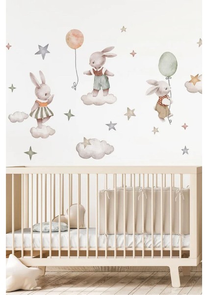 Renkli Tavşanlar Çocuk Odası Duvar Stickerı, sevimli ve eğlenceli dekorasyon için ideal modelleri