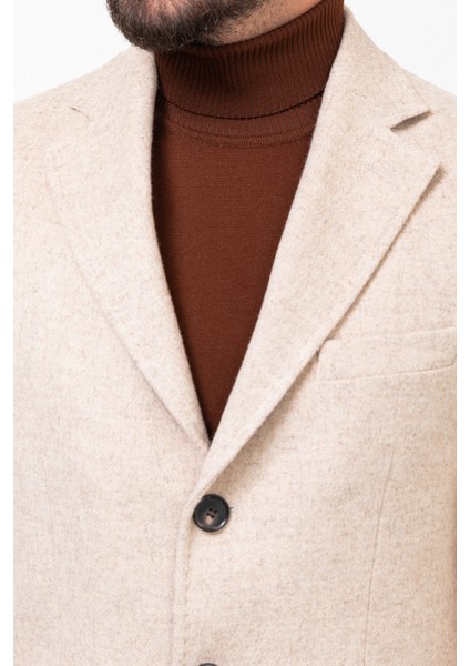 Düz Bej Slim Fit Mono Yaka Klasik Kaşe Erkek Kaban fiyatları