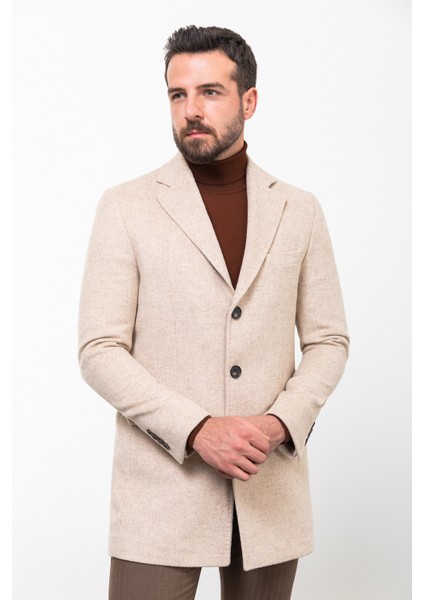 Düz Bej Slim Fit Mono Yaka Klasik Kaşe Erkek Kaban indirimleri