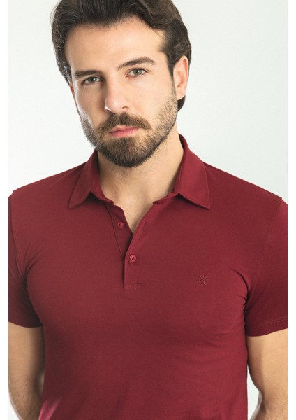Düz Bordo Rengi Slim Fit Polo Yaka Basic Erkek T-Shirt fiyatları
