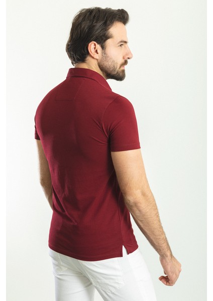 Düz Bordo Rengi Slim Fit Polo Yaka Basic Erkek T-Shirt fırsatları