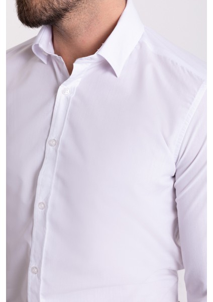 Düz Beyaz Renk Slim Fit Gizli Düğmeli Klasik Erkek Gömlek fiyatları