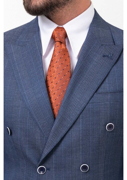 Çizgili Lacivert Slim Fit Kruvaze Erkek Takım Elbise fiyatları