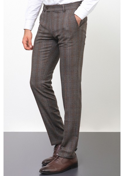 Ekoseli Slim Fit Klasik Erkek Pantolon