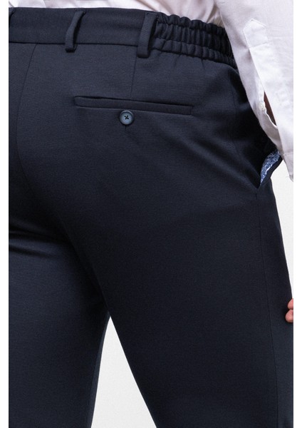 Düz Lacivert Super Slim Fit Beli Lastikli Ipli Erkek Pantolon