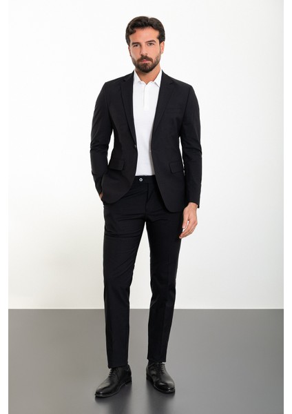 Düz Siyah Slim Fit Mono Yaka Erkek Takım Elbise modelleri