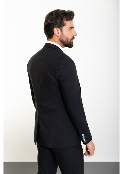 Düz Siyah Slim Fit Mono Yaka Erkek Takım Elbise indirimleri