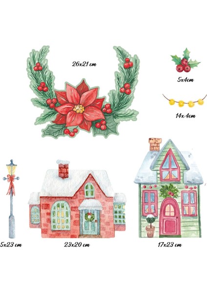 Renkli Çiçekli Yılbaşı Temalı Cam Kapı ve Duvar Sticker Seti, Çocuk Odası Dekoru modelleri