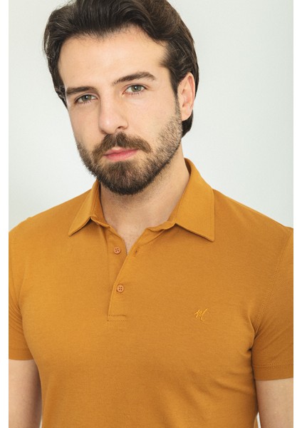 Düz Kamel Rengi Slim Fit Polo Yaka Basic Erkek T-Shirt fiyatları