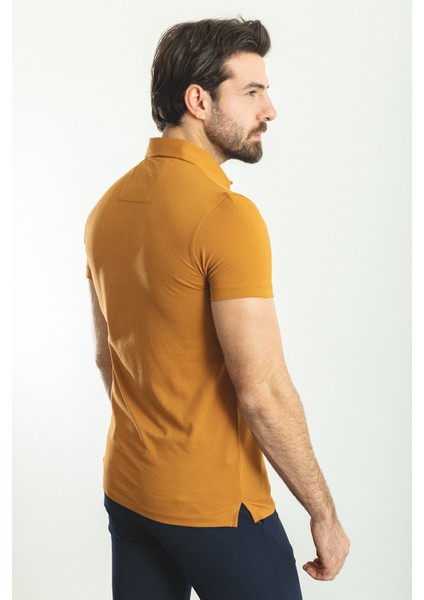 Düz Kamel Rengi Slim Fit Polo Yaka Basic Erkek T-Shirt fırsatları