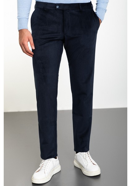 Çizgili Lacivert Slim Fit Kadife Erkek Pantolon modelleri