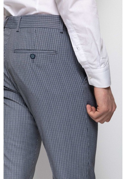 Kareli Lacivert Renk Super Slim Fit Erkek Pantolon modelleri
