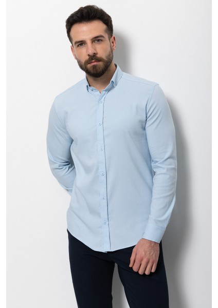 Desenli Mavi Renk Slim Fit Erkek Gömlek modelleri