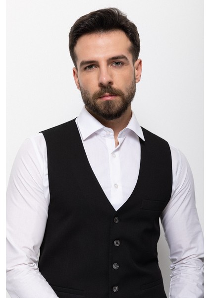 Düz Siyah Renk Slim Fit Klasik Erkek Yelek fiyatları