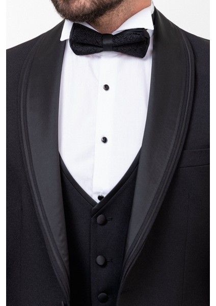 Düz Siyah Renk Slim Fit Çizgili Geniş Yaka Erkek Damatlık fiyatları