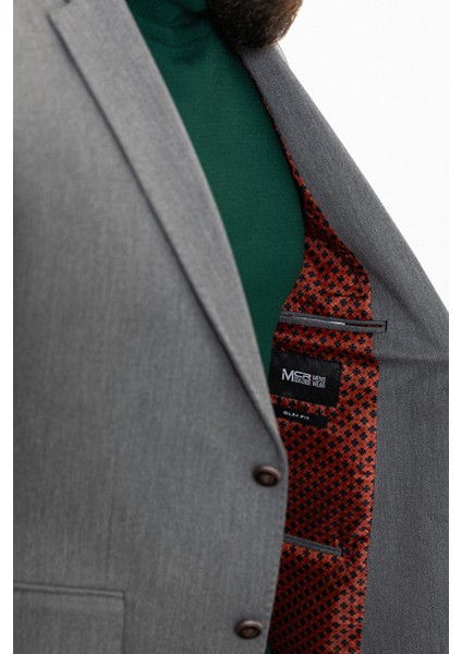 Düz Gri Slim Fit Mono Yaka Erkek Ceket fırsatları