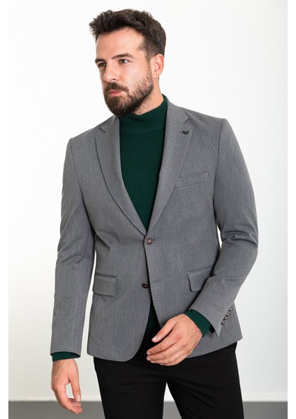 Düz Gri Slim Fit Mono Yaka Erkek Ceket indirimleri