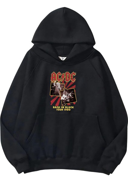 Acdc Baskılı Oversize Siyah Renk 3 Iplik Sweatshirt