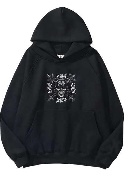 Slayer Baskılı Oversize Siyah Renk 3 Iplik Sweatshirt