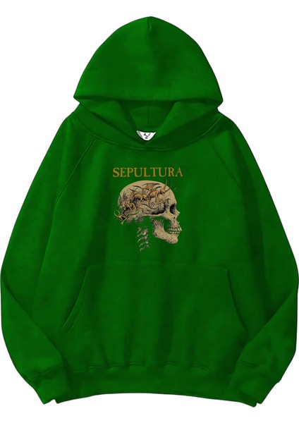 Speltura Baskılı Oversize Yeşil Renk 3 Iplik Sweatshirt