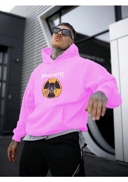 Megadeath Baskılı Oversize Pembe Renk 3 Iplik Sweatshirt