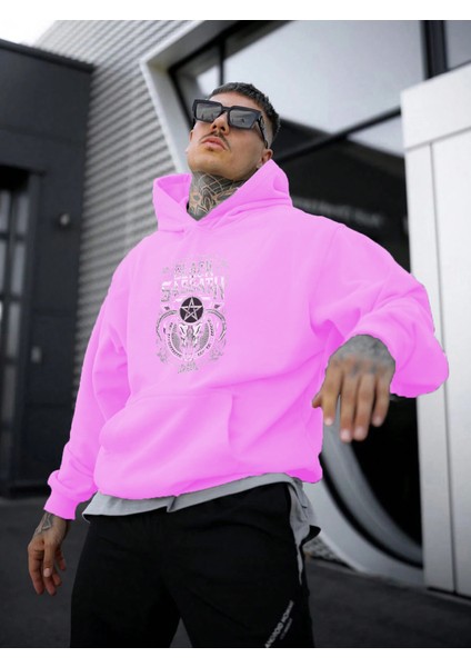 Blacksabbah Baskılı Oversize Pembe Renk 3 Iplik Sweatshirt