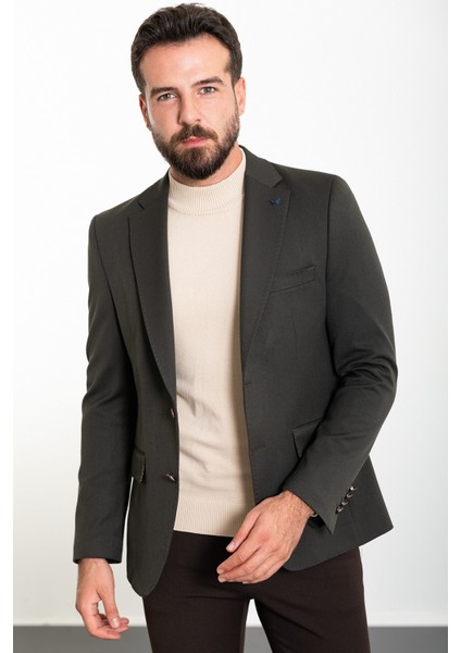Düz Haki Slim Fit Mono Yaka Erkek Ceket modelleri