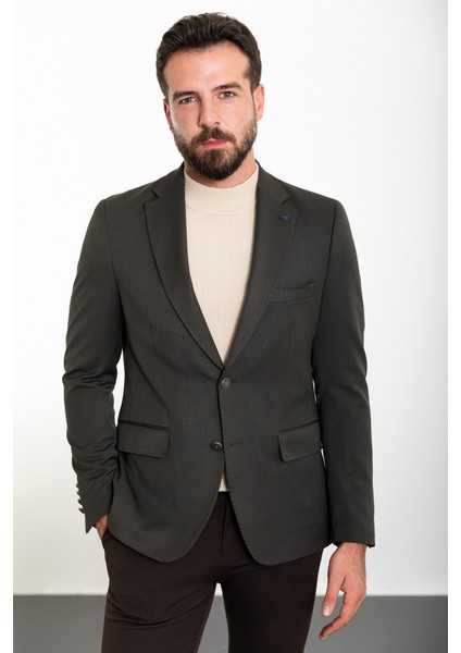 Düz Haki Slim Fit Mono Yaka Erkek Ceket fırsatları