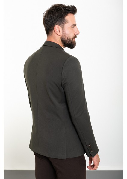 Düz Haki Slim Fit Mono Yaka Erkek Ceket indirimleri