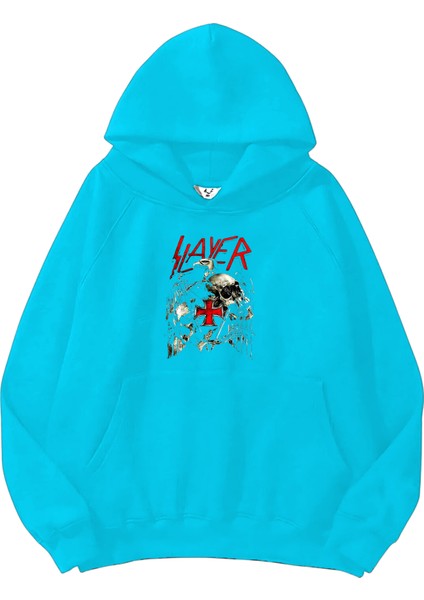 Slayer Baskılı Oversize Bebemavisi Renk 3 Iplik Sweatshirt