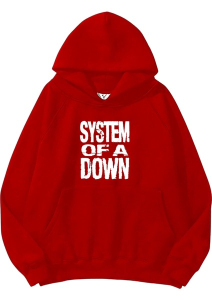 System Of A Down Soad Baskılı Oversize Kırmızı Renk 3 Iplik Sweatshirt