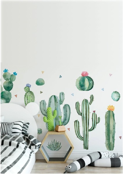 Pastel renkli kaktüsler sticker seti, 5+ parça, çocuk ve bebek odası dekoru