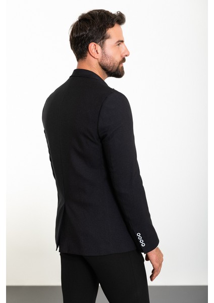 Düz Siyah Slim Fit Geniş Yaka Yün Erkek Ceket fırsatları