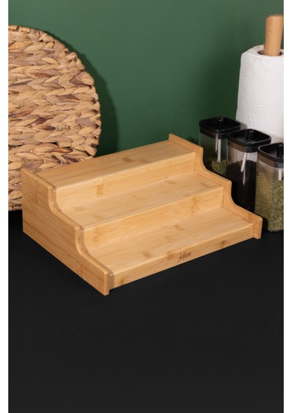 Doğal Bambu 3 Katlı Baharatlık ve Raf Düzenleyici Dolap İçi Organizer Stand 26 x 26 cm fırsatları